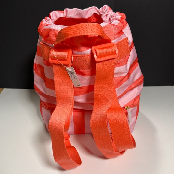 Victoria Secret Backpack Cooler Pocket Beach Bag Logo Drawstring Stripped Pink - Picture 8 of 14